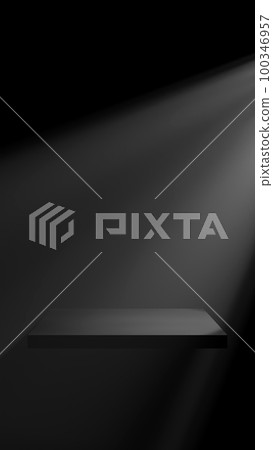 Square black pedestal, shelf on dark background. Spotlight. Godley. background material. (Vertical) 100346957