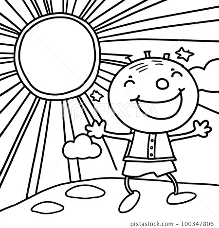 Black and white coloring pages for kids, simple lines, cartoon style, happy, cute, funny, many things in the world 100347806