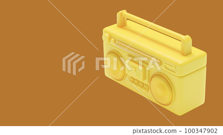 yellow antique cassette player left view. Designed in minimal concept. orange background and clipping path. yellow antique cassette player left view. Designed in minimal concept. orange background and clipping path. 100347902