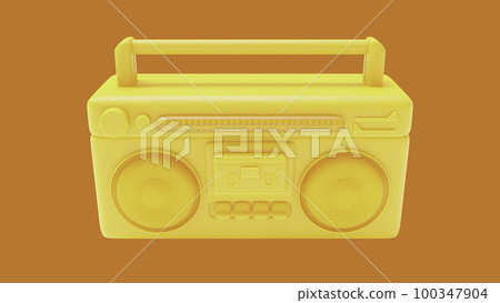yellow antique cassette player front view. Designed in minimal concept. orange background and clipping path. yellow antique cassette player front view. Designed in minimal concept. orange background and clipping path. 100347904