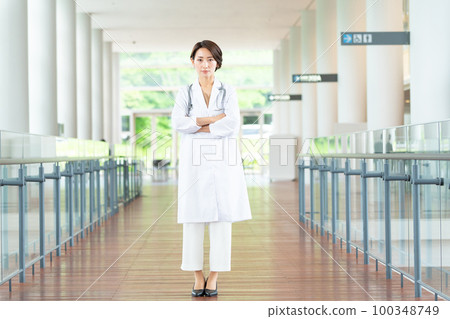 Female doctor working in a hospital Female doctor working in a hospital 100348749