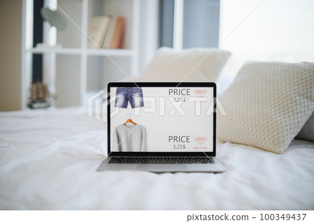 Wireless laptop online apparel shop on screen 100349437