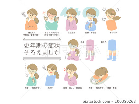 Illustration material: menopause / menopause _ women _ symptom set Illustration material: menopause / menopause _ women _ symptom set 100350268