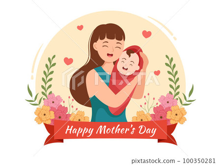 Happy Mother Day on May 14 Illustration with Affection for Baby and Kids in Flat Cartoon Hand Drawn for Web Banner or Landing Page Templates 100350281