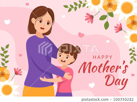 Happy Mother Day on May 14 Illustration with Affection for Baby and Kids in Flat Cartoon Hand Drawn for Web Banner or Landing Page Templates 100350282