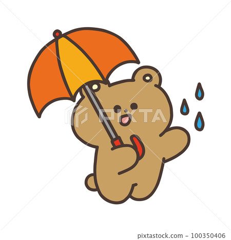 拿著雨傘的可愛熊插畫 拿著雨傘的可愛熊插畫 100350406