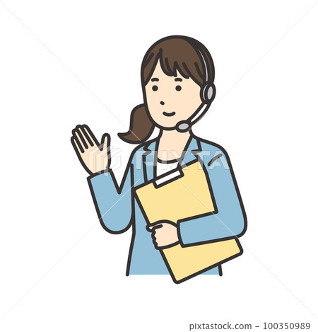 Illustration of a female operator who guides with materials Illustration of a female operator who guides with materials 100350989