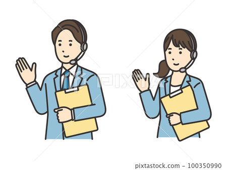 Illustration set of female and male operators who guide with materials Illustration set of female and male operators who guide with materials 100350990