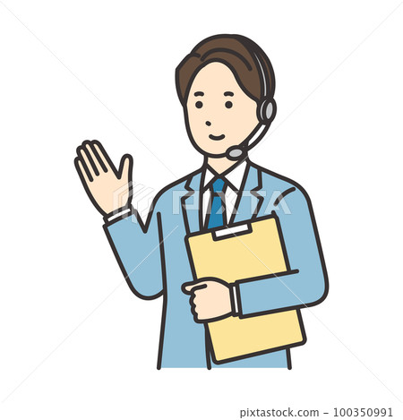 帶材料指導的男性操作員的插圖 帶材料指導的男性操作員的插圖 100350991