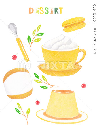 Dessert illustration drawn with colored pencils. Dessert illustration drawn with colored pencils. 100351660
