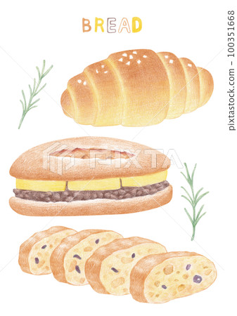 Bread illustration drawn with colored pencils. Bread illustration drawn with colored pencils. 100351668