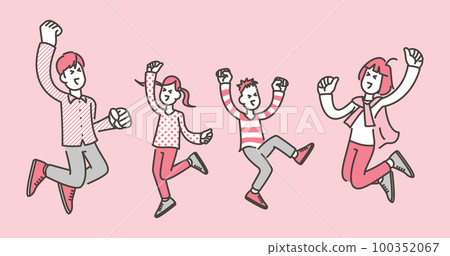 有趣的親子笑著跳起來【人物全身矢量圖素材】 100352067