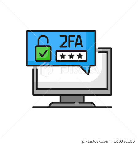 Secure password verification with two-factor authentication on screen color icon. Vector SMS notification with security code, checking entrance on site Secure password verification with two-factor authentication on screen color icon. Vector SMS notification with security code, checking entrance on site 100352199