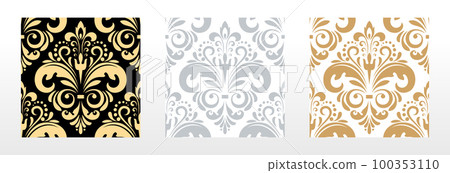 Wallpapers in the style of Baroque. Seamless vector backgrounds. Set of colored floral ornaments. Graphic patterns for fabric, wallpaper, packaging. Ornate Damask flower ornaments 100353110