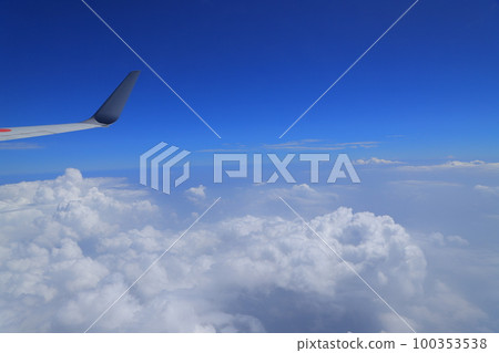 Blue sky and white clouds from airplane 100353538