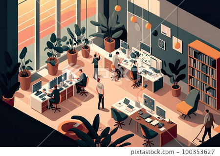 Set of Isometric in Flat Design, abstract office floor interior departments concept , Vector Illustrations for Business Workflow, R&D, and Marketing Material, depicting a busy office environment. Set of Isometric in Flat Design, abstract office floor interior departments concept , Vector Illustrations for Business Workflow, R&D, and Marketing Material, depicting a busy office environment. 100353627