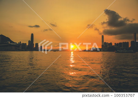 the sun at the Victoria Harbor, hong kong 11 July 2013 100353707