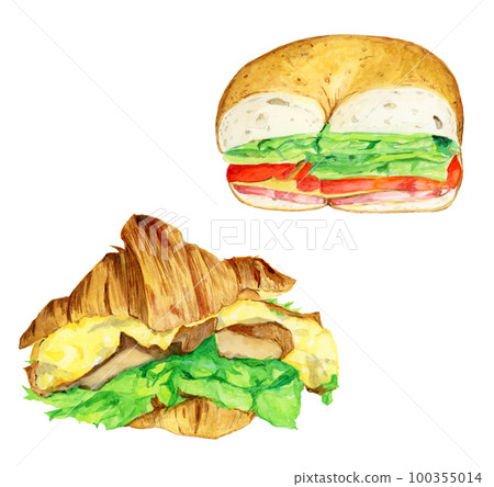 Hand drawn watercolor delicious whimsical sandwich illustration 100355014