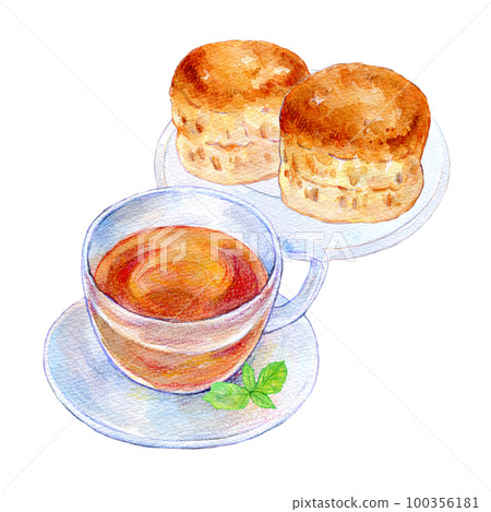 Tea and scones watercolor illustration Tea and scones watercolor illustration 100356181