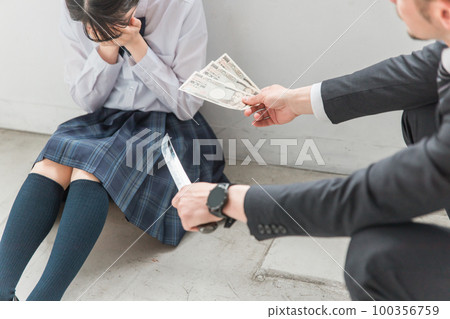 A man, a high school girl, a high school student, and a junior high school student pressuring prostitution, papa activities, and compensation dating in exchange for money. 100356759