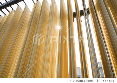 Close-up of traditional handmade noodle-making drying outdoors in Guanmiao, Tainan, Taiwan. Close-up of traditional handmade noodle-making drying outdoors in Guanmiao, Tainan, Taiwan. 100357385