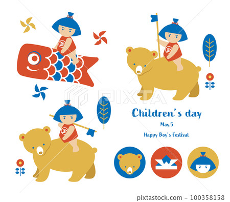 兒童節矢量插圖素材金太郎鯉魚旗端午節 100358158