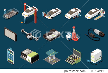 Electric Vehicle Service Isometric Set Electric Vehicle Service Isometric Set 100358999