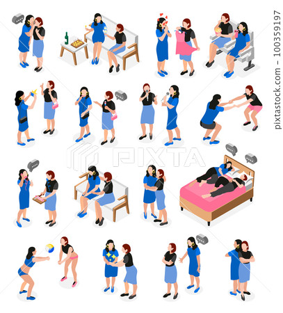 Female Friends Isometric Icon Set Female Friends Isometric Icon Set 100359197