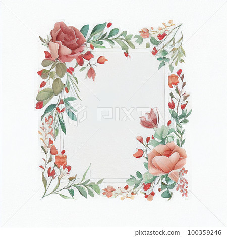 水彩紅玫瑰框AI圖像 100359246