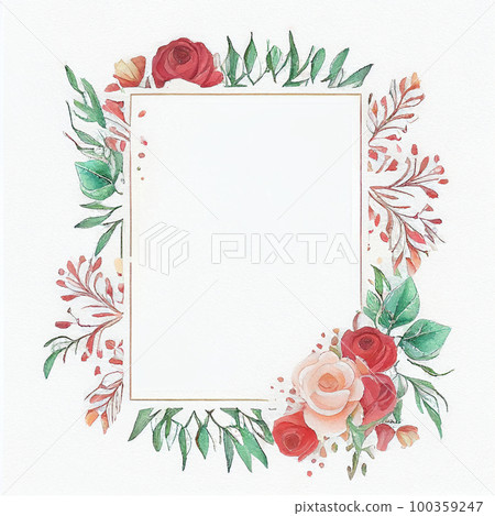 Watercolor red rose frame AI image Watercolor red rose frame AI image 100359247
