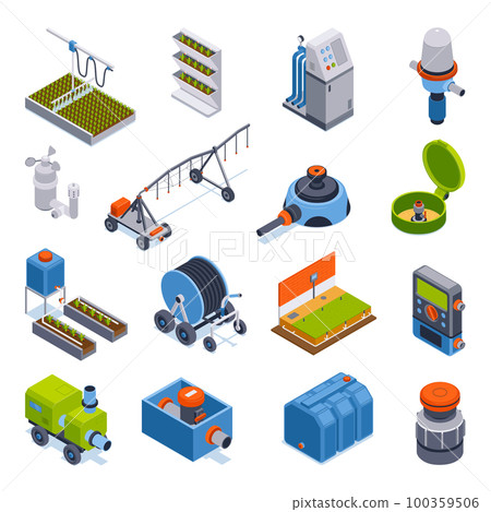 Irrigation Systems Isometric Icons Irrigation Systems Isometric Icons 100359506