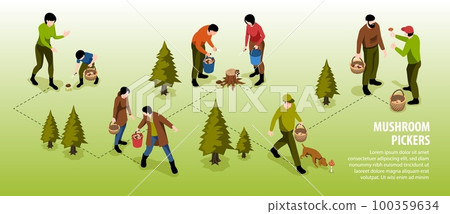 Mushroom Pickers Horizontal Infographics Mushroom Pickers Horizontal Infographics 100359634