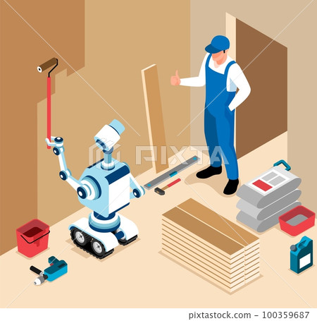 Isometric Robot Assistant Colored Concept 100359687