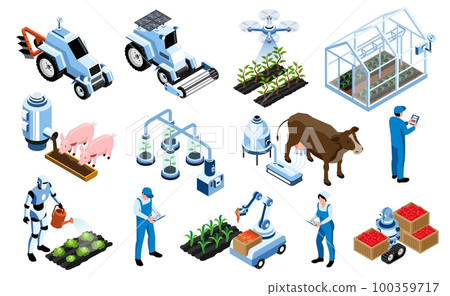 Isometric Smart Farm Agricultural Icon Set 100359717