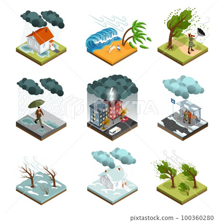 Isometric Storm Weather Icon Set 100360280