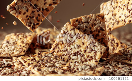 Crackers with sunflower and flax seeds. Crackers with sunflower and flax seeds. 100361521