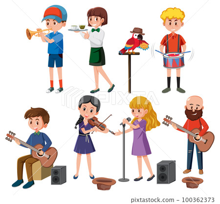 Set of busking cartoon character 100362373