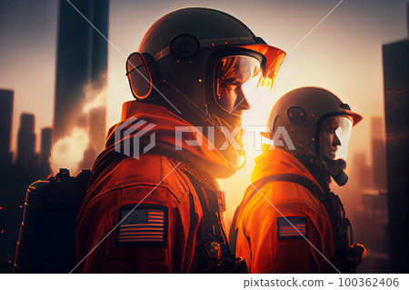 Siluette fo firefighter with fire Siluette fo firefighter with fire 100362406