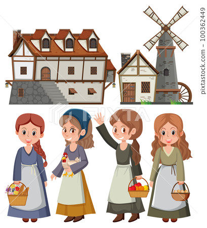 Set of medieval villager cartoon character Set of medieval villager cartoon character 100362449