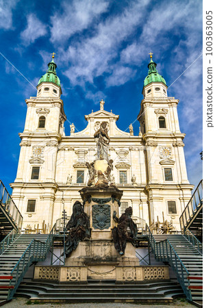 Marian column and Salzburg Cathedral in Domplatz square of Salzburg, Austria 100363005