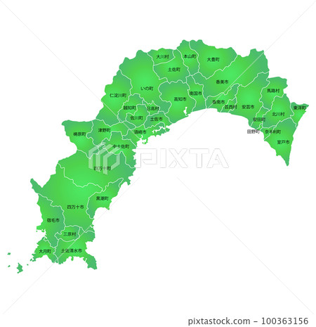 Kochi prefecture and municipalities map 100363156