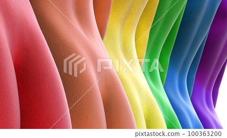 3d illustration. Close-up of multicolored naked female buttocks. Rainbow. metal. 100363200