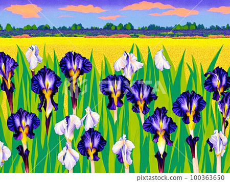 Iris garden, white flowers, blue flowers, AI illustration Iris garden, white flowers, blue flowers, AI illustration 100363650