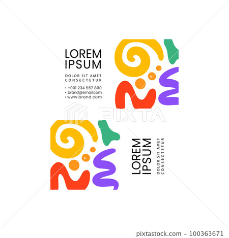 ABSTRACT BUSINESS CARD TEMPLATE Minimal Childish Shapes Vector Hand Drawn Sketch Contemporary Folk Doodle Modern African Design For Communications Matisse Style 100363671
