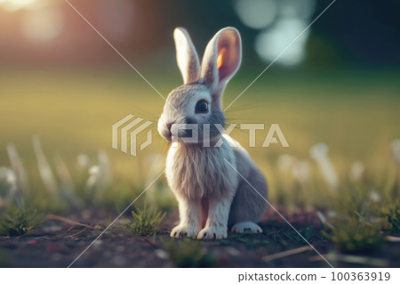 Bright meadow and cute rabbit - Stock Illustration [100363919] - PIXTA