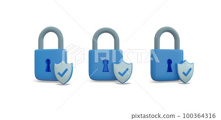 locked padlock icon. Security data concept. clipping path. 3D rendering. 100364316