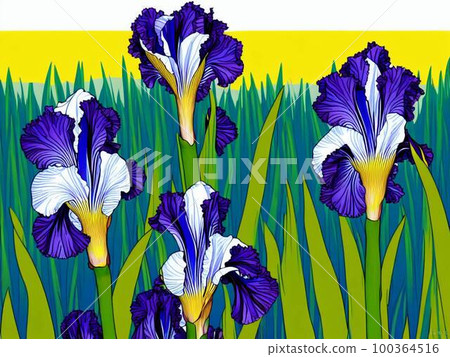 Iris garden, purple flower, AI illustration Iris garden, purple flower, AI illustration 100364516