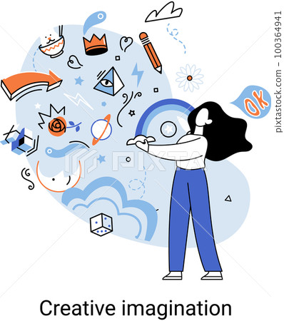 Creative mind, imagination or brainstorm or originative idea concept. Phantasy flow and creativity Creative mind, imagination or brainstorm or originative idea concept. Phantasy flow and creativity 100364941