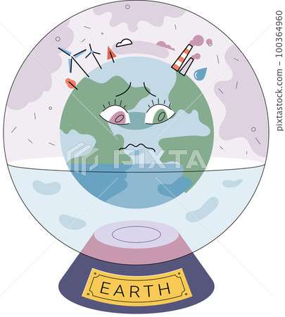 Global warming, world ocean level rise due to melting glaciers. Globe floating in glass sphere Global warming, world ocean level rise due to melting glaciers. Globe floating in glass sphere 100364960
