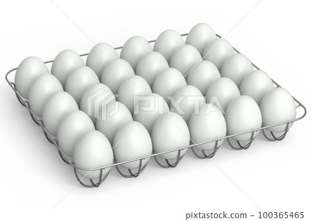 Farm raw organic white sugar-coated eggs for morning breakfast in metal tray Farm raw organic white sugar-coated eggs for morning breakfast in metal tray 100365465